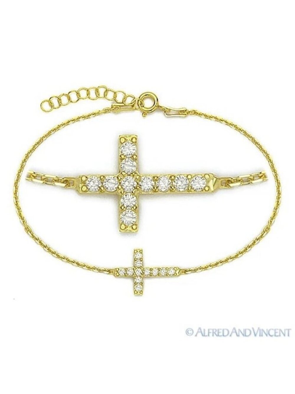 Sideways Cross Cubic Zirconia CZ Crystal Bracelet in .925 Sterling Silver